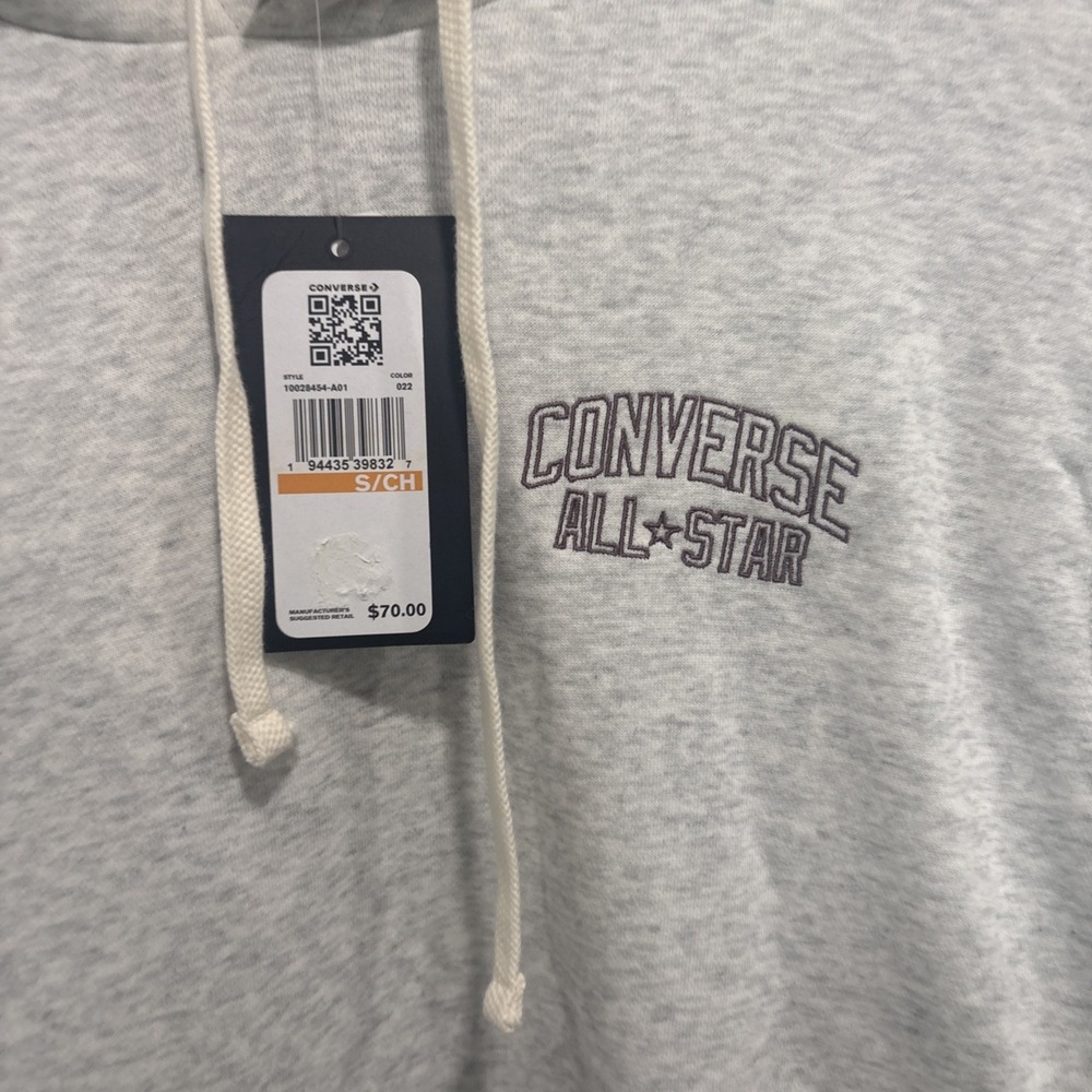 Converse Vintage Inspired Logo Fleece Mens Small Loose Fit Gray Hoodie NWT - Picture 3 of 16